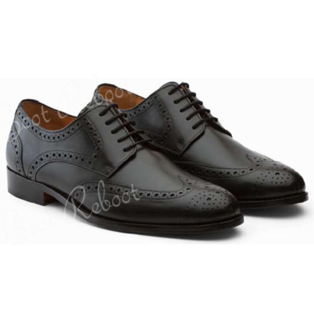 Leather Full Brogue Derby Shoes